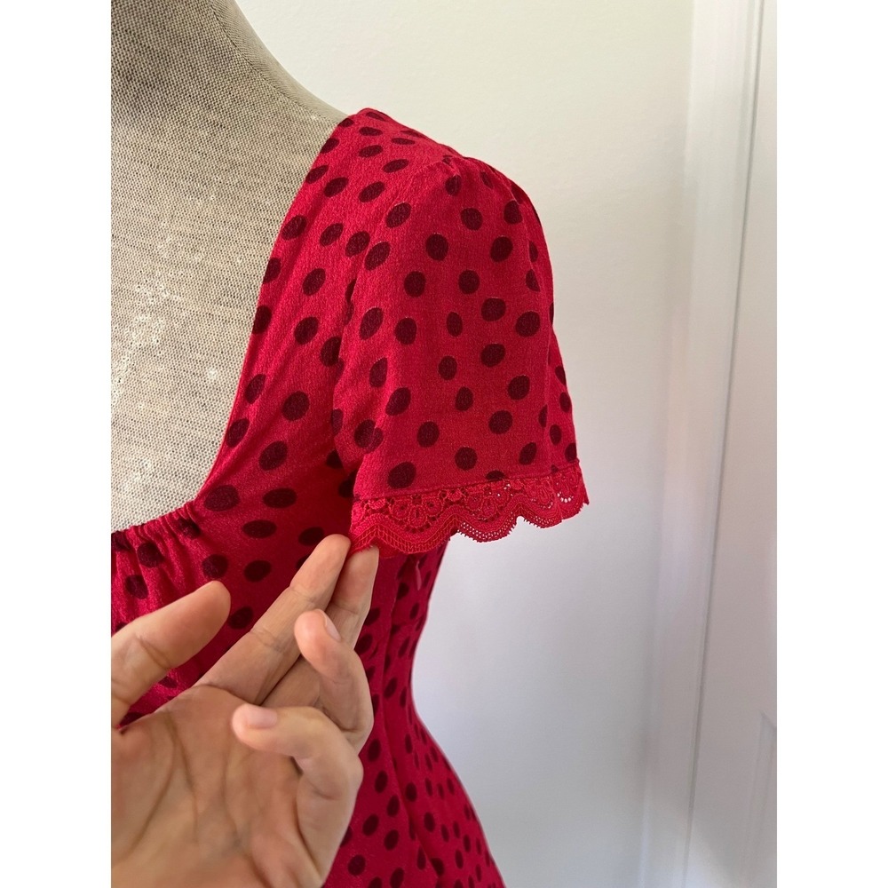 Kimchi Blue Red Polka Dot Milkmaid Mini Dress Short Sleeve OB2144183 Small - Picture 14 of 15